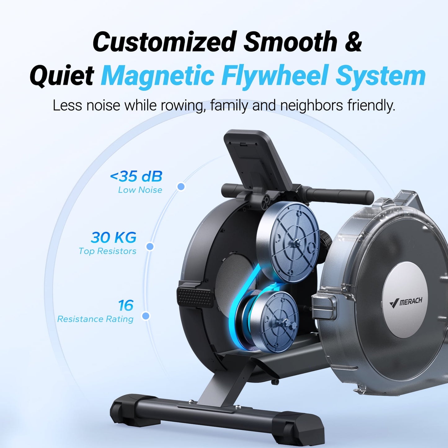 Magnetic Rowing Machine 350Lbs Weight Capacity, 16 Levels of Quiet Resistance, Bluetooth Rowing Machine for Home Workout