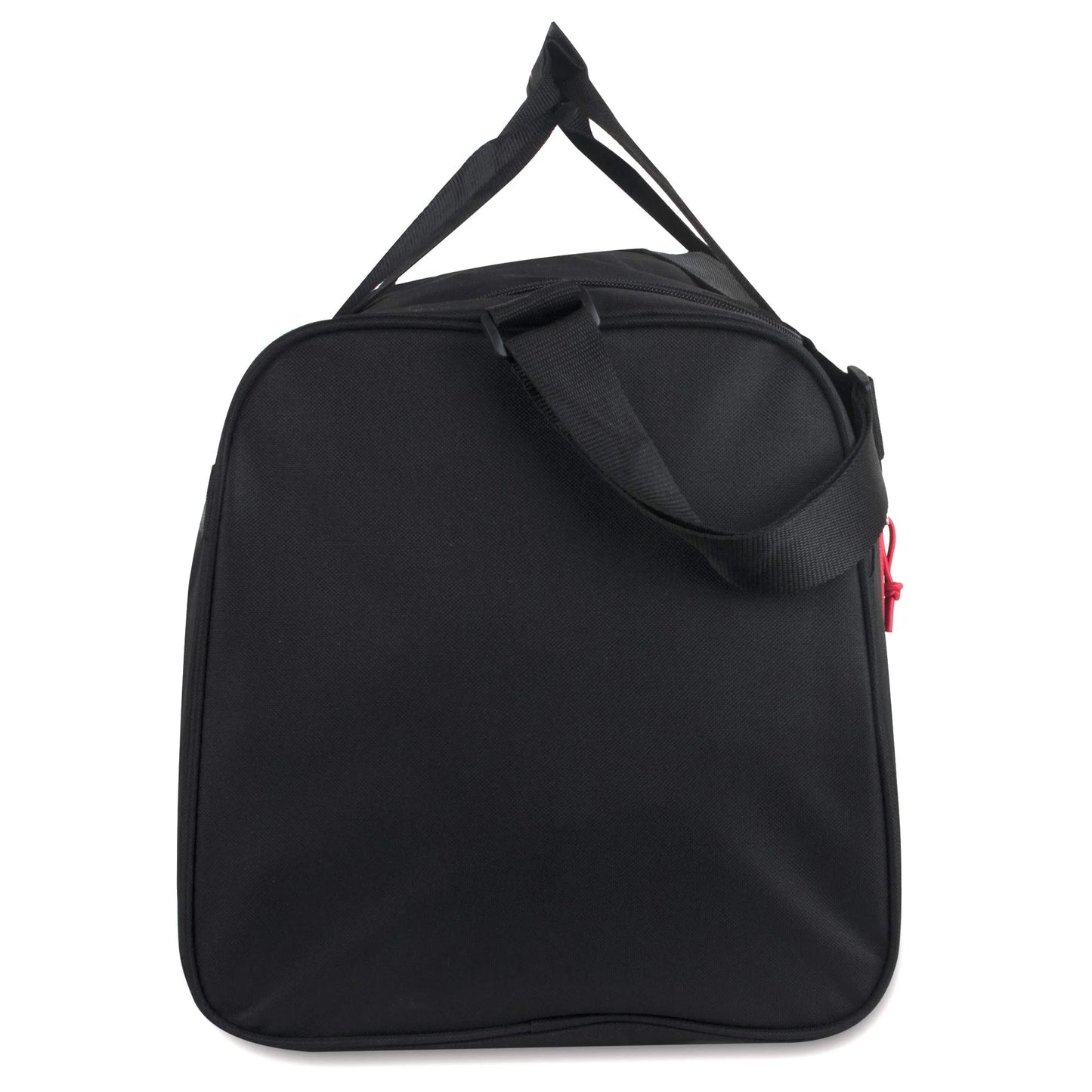 24 Inch 55 Liter Weekender Overnight Duffel Shoulder Bag for Men, Women, Teens, Gym, Travel, Sports and Recreation in Black with Red Trim