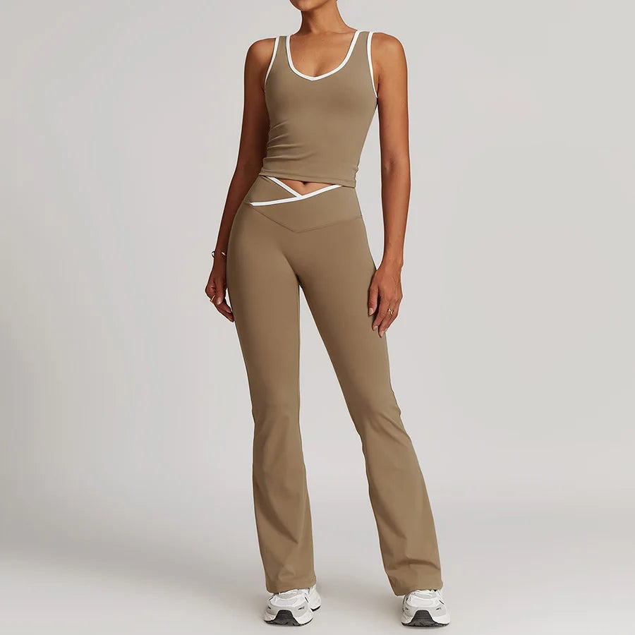 New Yoga Set 2 Pieces Women Clothes Workout Outfits Fitness Sportswear Gym Tracksuit Flares Leggings Sports Bra Tank Shorts Suit