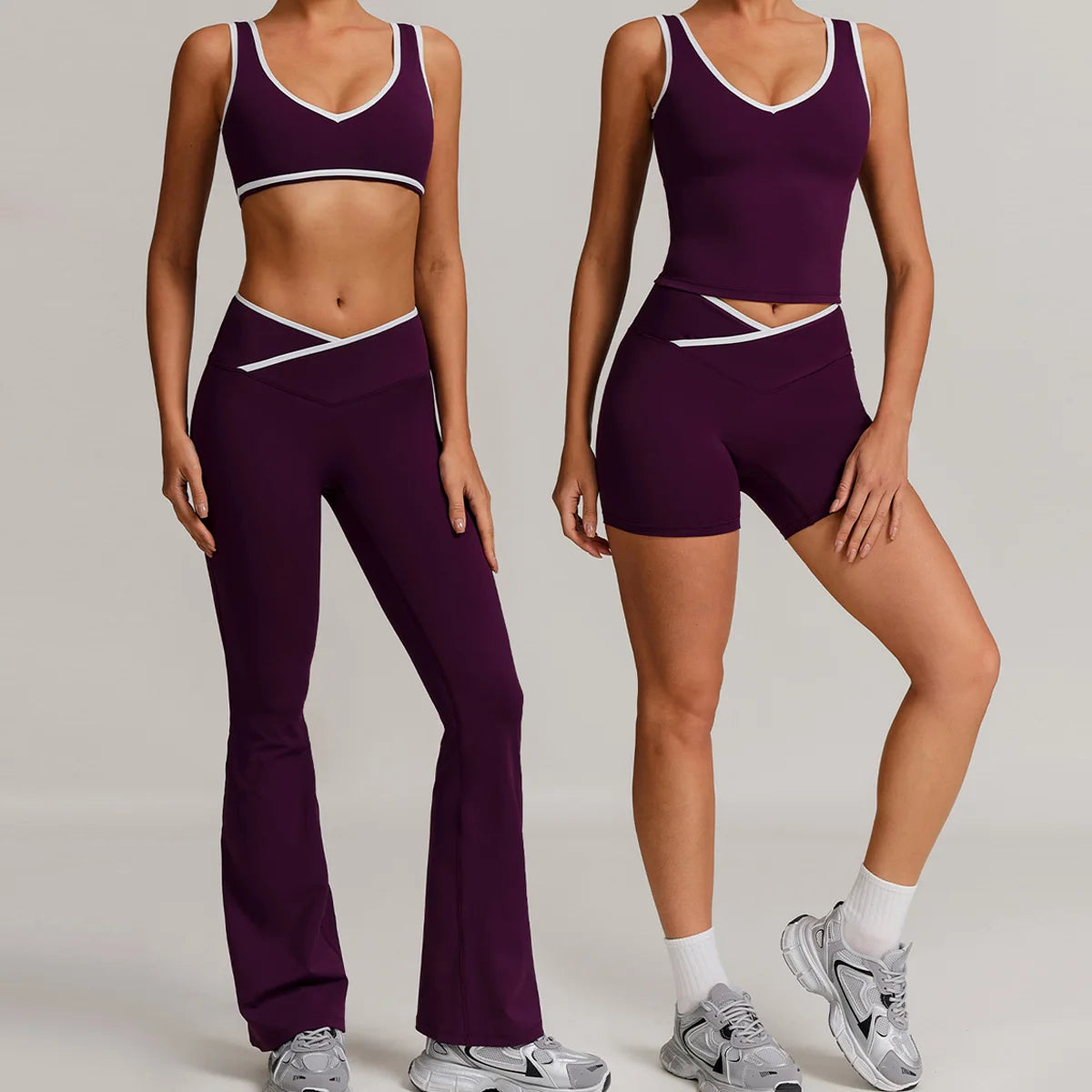 New Yoga Set 2 Pieces Women Clothes Workout Outfits Fitness Sportswear Gym Tracksuit Flares Leggings Sports Bra Tank Shorts Suit