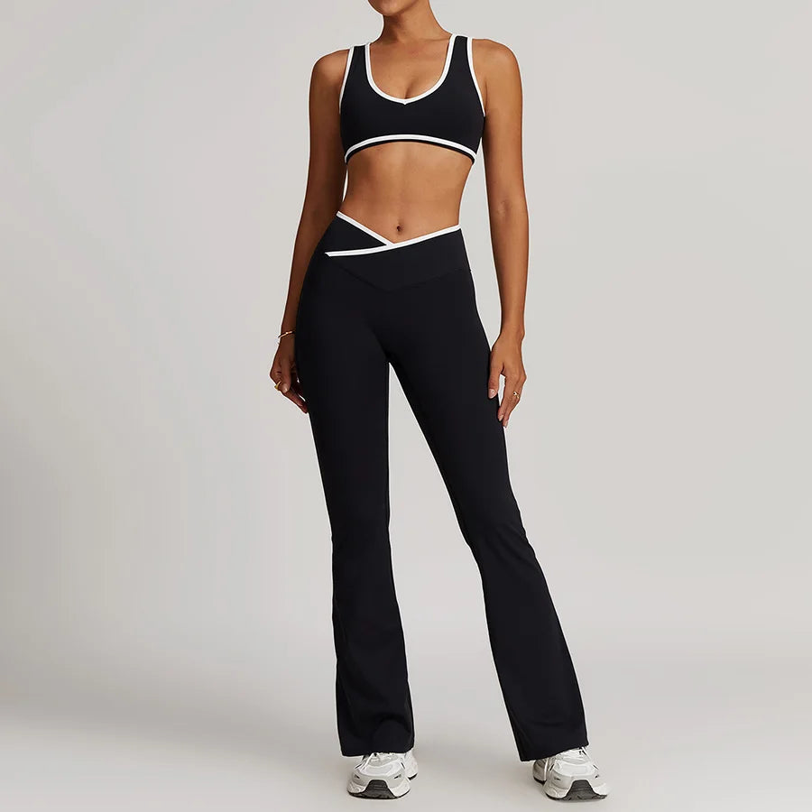 New Yoga Set 2 Pieces Women Clothes Workout Outfits Fitness Sportswear Gym Tracksuit Flares Leggings Sports Bra Tank Shorts Suit