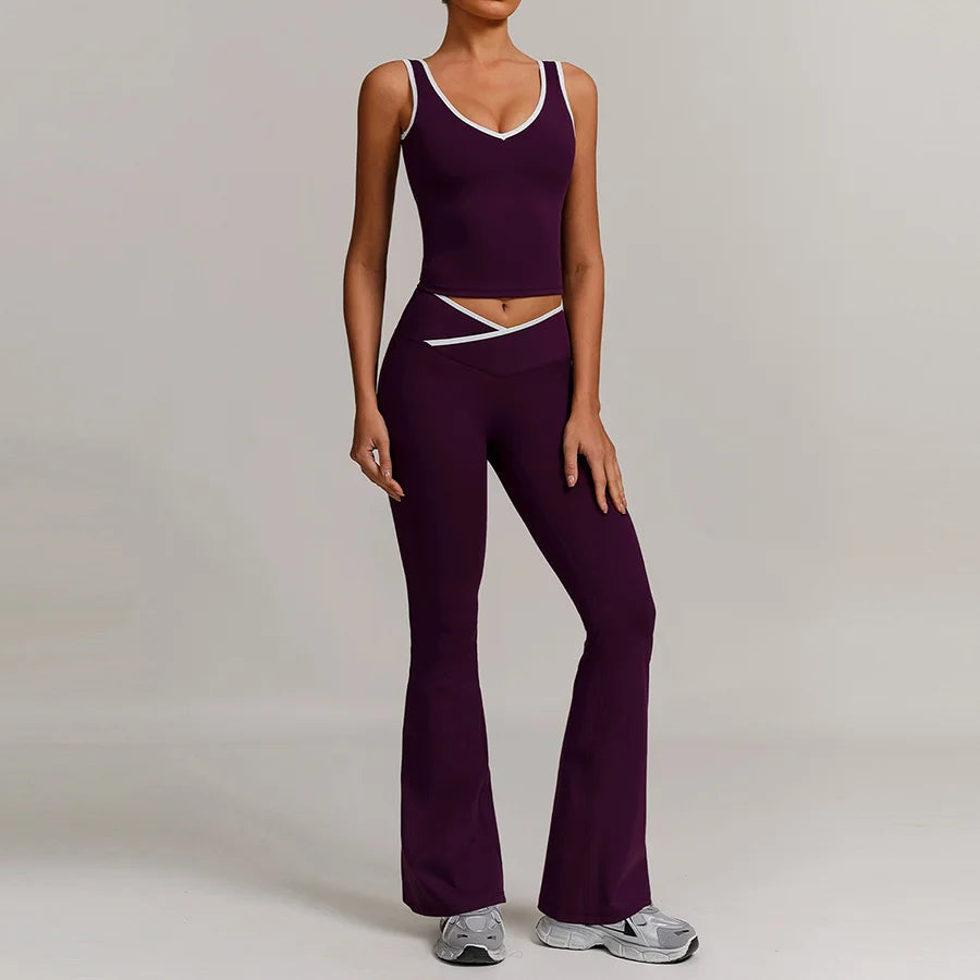 New Yoga Set 2 Pieces Women Clothes Workout Outfits Fitness Sportswear Gym Tracksuit Flares Leggings Sports Bra Tank Shorts Suit