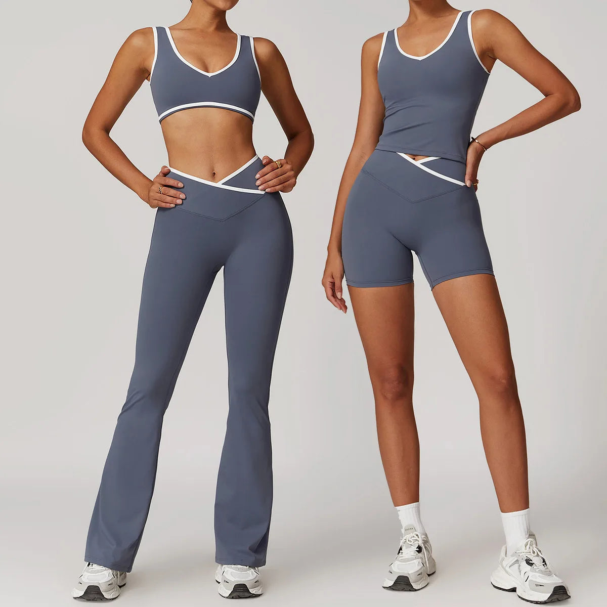 New Yoga Set 2 Pieces Women Clothes Workout Outfits Fitness Sportswear Gym Tracksuit Flares Leggings Sports Bra Tank Shorts Suit