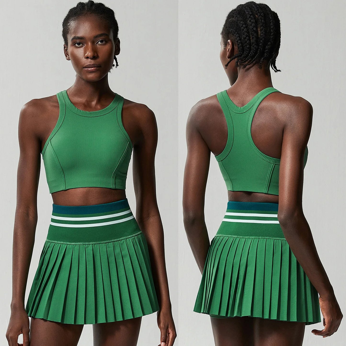 Women Short Sportswear Two Pieces Fitness Yoga Set High Waist Tennis Skirt Crop Top Gym Suit Female Breathable Sportswear