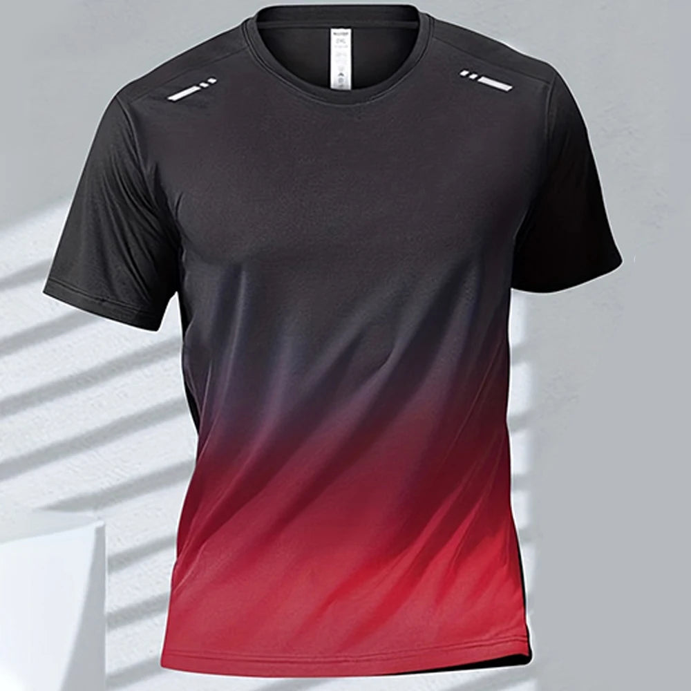 Men'S T-Shirts Sports Fitness Sportswear Quick-Drying Gradient Short Sleeve Tops Outdoor Basketball Training Running Men Clothes