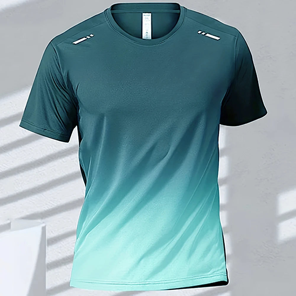 Men'S T-Shirts Sports Fitness Sportswear Quick-Drying Gradient Short Sleeve Tops Outdoor Basketball Training Running Men Clothes