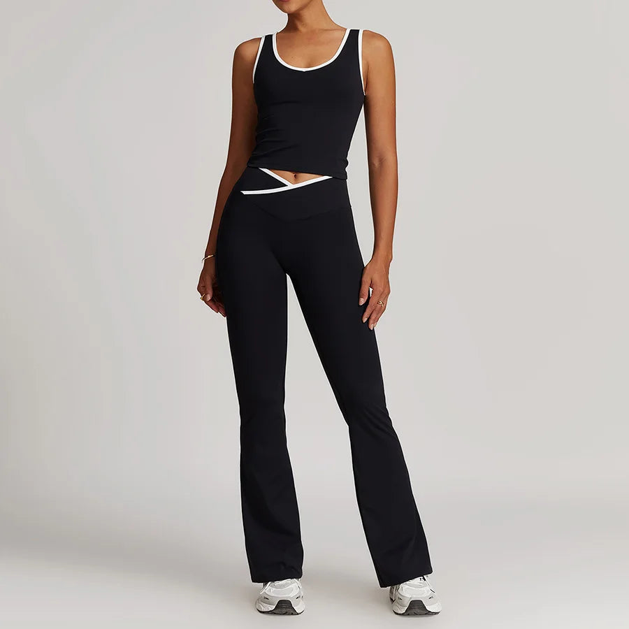 New Yoga Set 2 Pieces Women Clothes Workout Outfits Fitness Sportswear Gym Tracksuit Flares Leggings Sports Bra Tank Shorts Suit