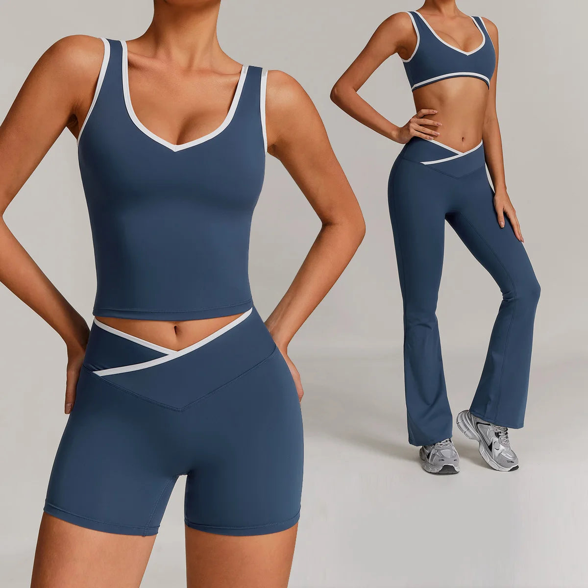 New Yoga Set 2 Pieces Women Clothes Workout Outfits Fitness Sportswear Gym Tracksuit Flares Leggings Sports Bra Tank Shorts Suit