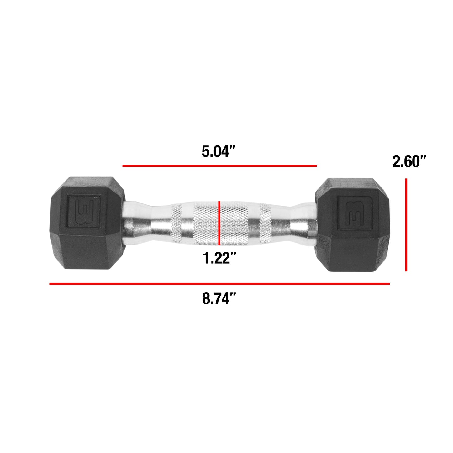Barbell, 3Lb Rubber Hex Dumbbell, Single