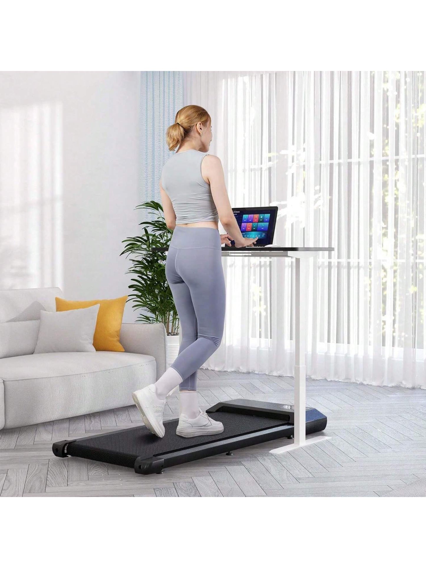 2024 Newest Smart Walking Pad Treadmill, under Desk Treadmill for Home Office, Quiet Portable Black Walking Treadmill with 2.5 , 265 Lbs Capacity