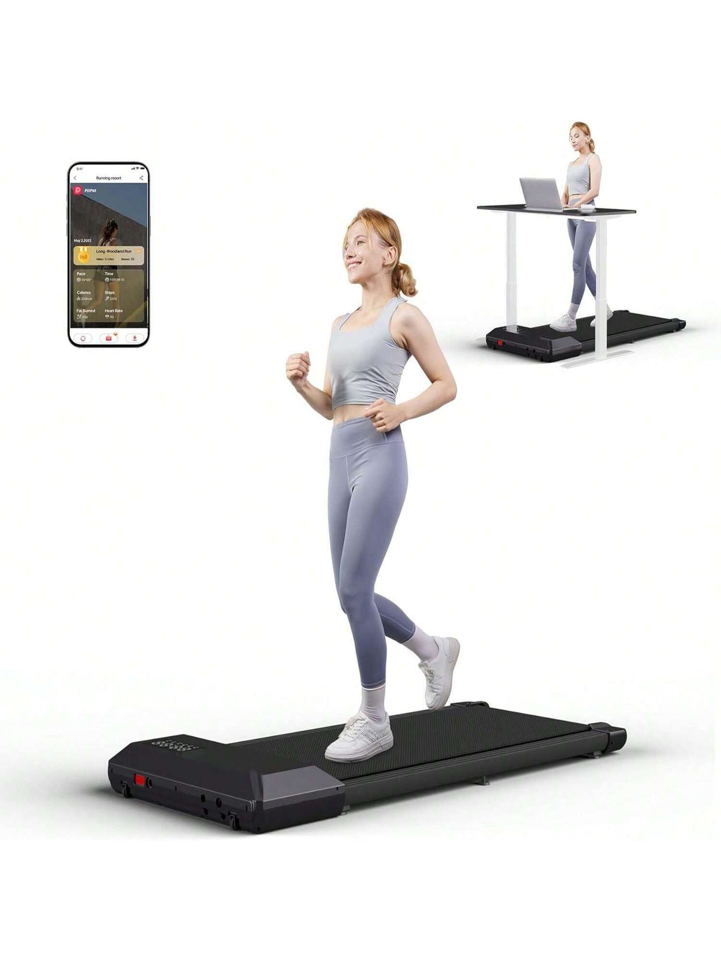 2024 Newest Smart Walking Pad Treadmill, under Desk Treadmill for Home Office, Quiet Portable Black Walking Treadmill with 2.5 , 265 Lbs Capacity