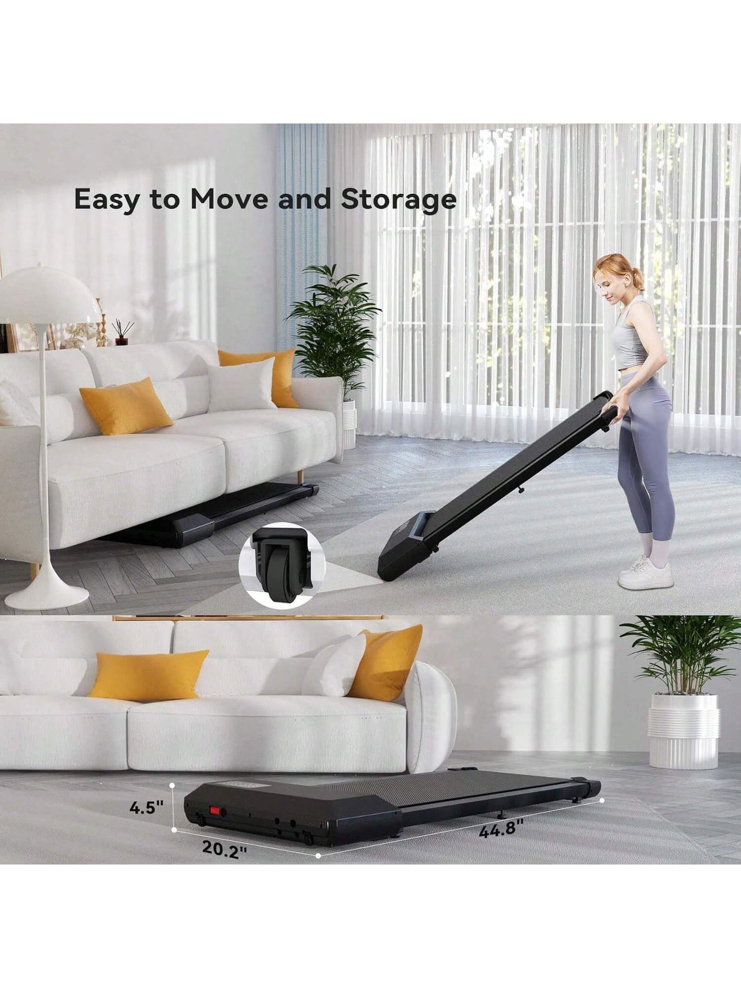 2024 Newest Smart Walking Pad Treadmill, under Desk Treadmill for Home Office, Quiet Portable Black Walking Treadmill with 2.5 , 265 Lbs Capacity