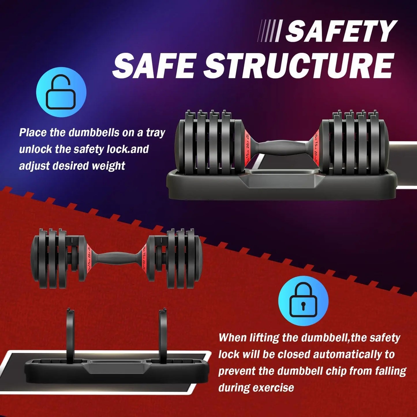 Adjustable Dumbbells,Adjustable Dumbbell Set, 5 in 1 Free Weight Dumbbell,Fast Adjust Weight with Anti-Slip Handle and Tray For