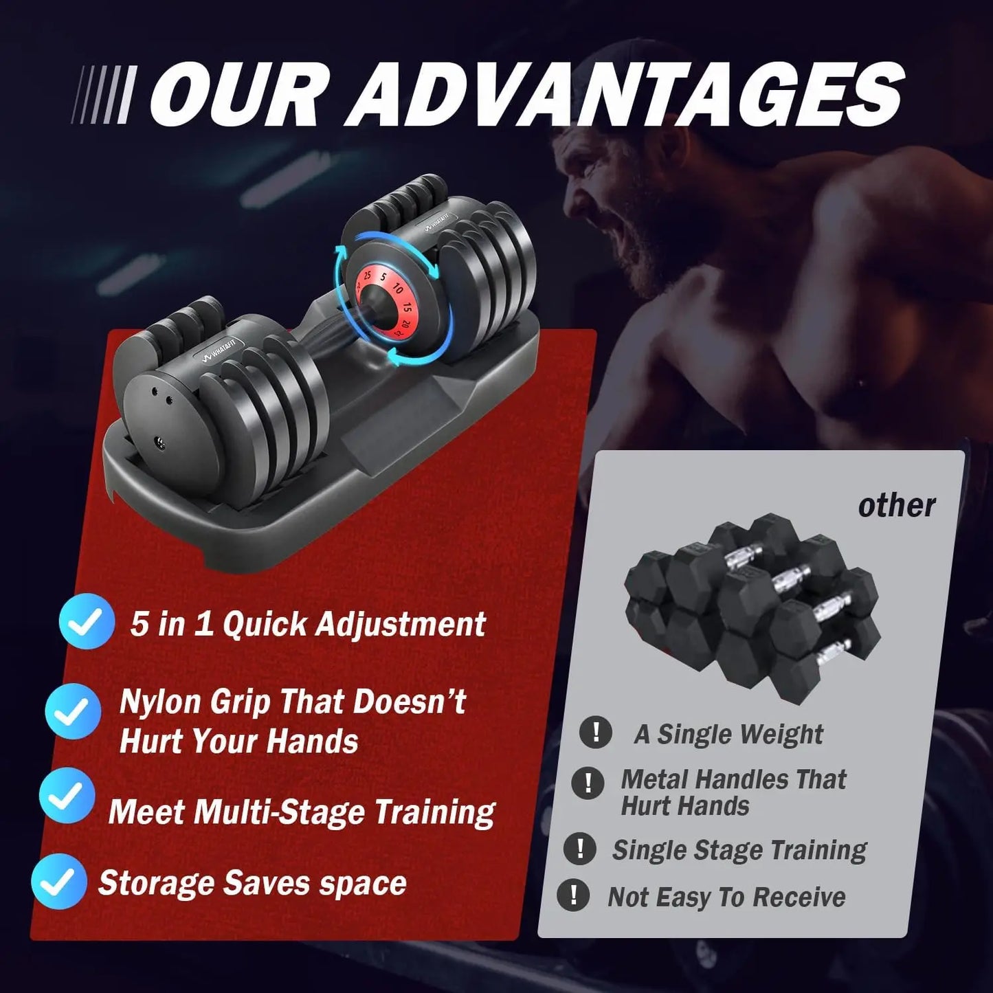 Adjustable Dumbbells,Adjustable Dumbbell Set, 5 in 1 Free Weight Dumbbell,Fast Adjust Weight with Anti-Slip Handle and Tray For