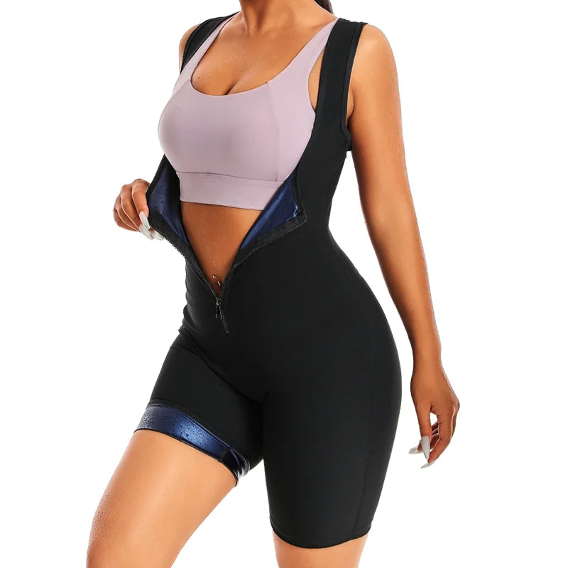 3 in 1 Gym Full Body Jumpsuit Fitness Sauna Suits for Women Weight Loss Bodysuits Slimming Vest Shorts Workout Waist Trainer