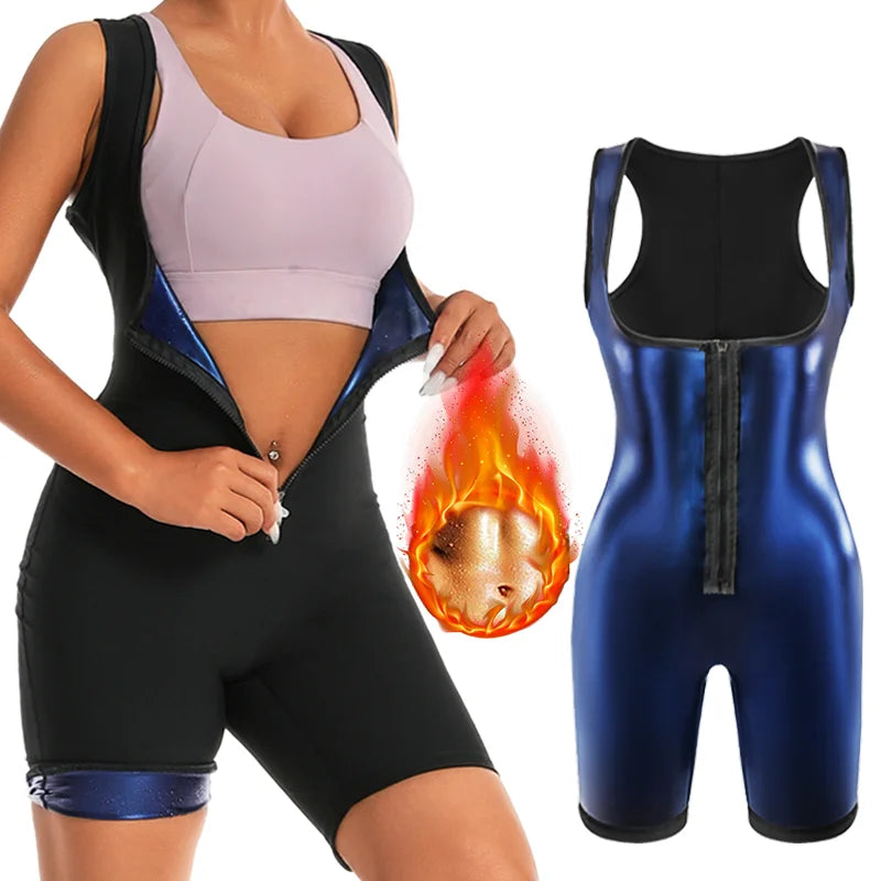 3 in 1 Gym Full Body Jumpsuit Fitness Sauna Suits for Women Weight Loss Bodysuits Slimming Vest Shorts Workout Waist Trainer