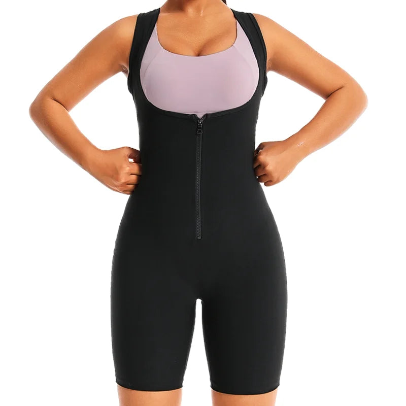 3 in 1 Gym Full Body Jumpsuit Fitness Sauna Suits for Women Weight Loss Bodysuits Slimming Vest Shorts Workout Waist Trainer