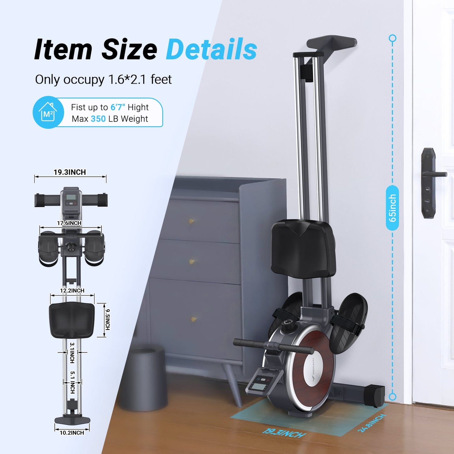 Magnetic Rowing Machine 350Lbs Weight Capacity, 16 Levels of Quiet Resistance, Bluetooth Rowing Machine for Home Workout