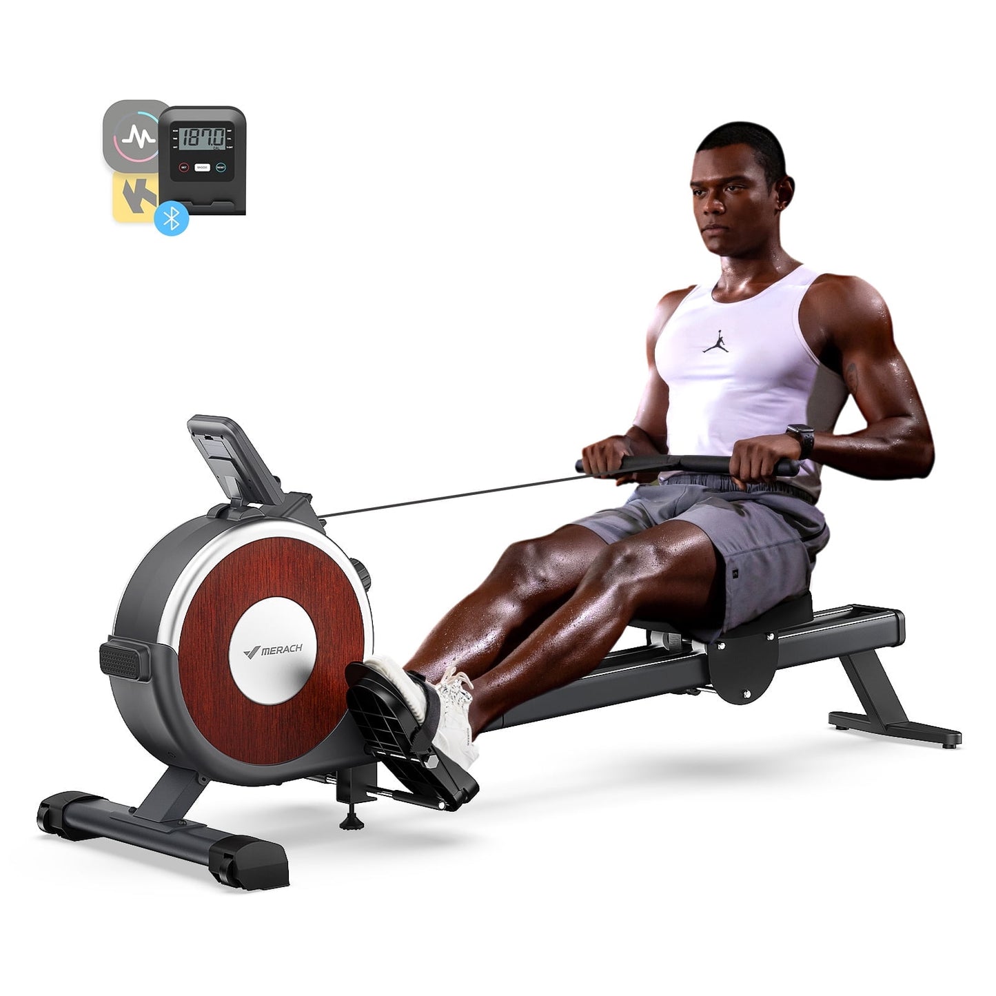 Magnetic Rowing Machine 350Lbs Weight Capacity, 16 Levels of Quiet Resistance, Bluetooth Rowing Machine for Home Workout