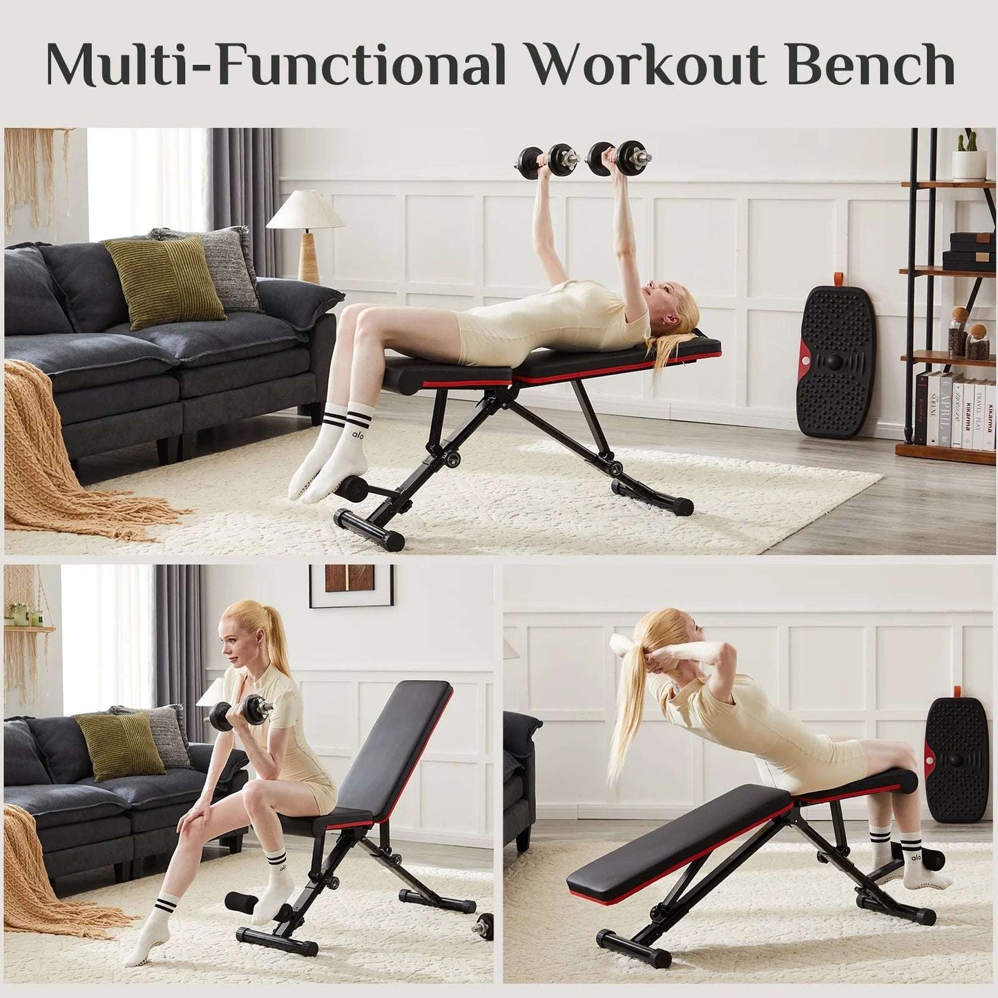Weight Adjustable Workout Bench for Home Gym, 795LBS Capacity Foldable Bench Press,Black