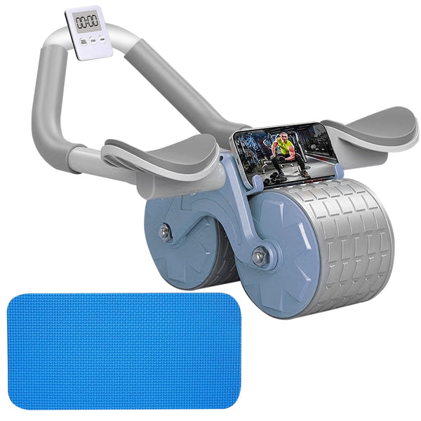 Ab Roller Wheel with Knee Mat &Timer, Automatic Rebound Abdominal Wheel, Ab Abdominal Exercise Roller with Elbow Support, Abs Workout Equipment Ab Exercise Roller for Women Men Blue