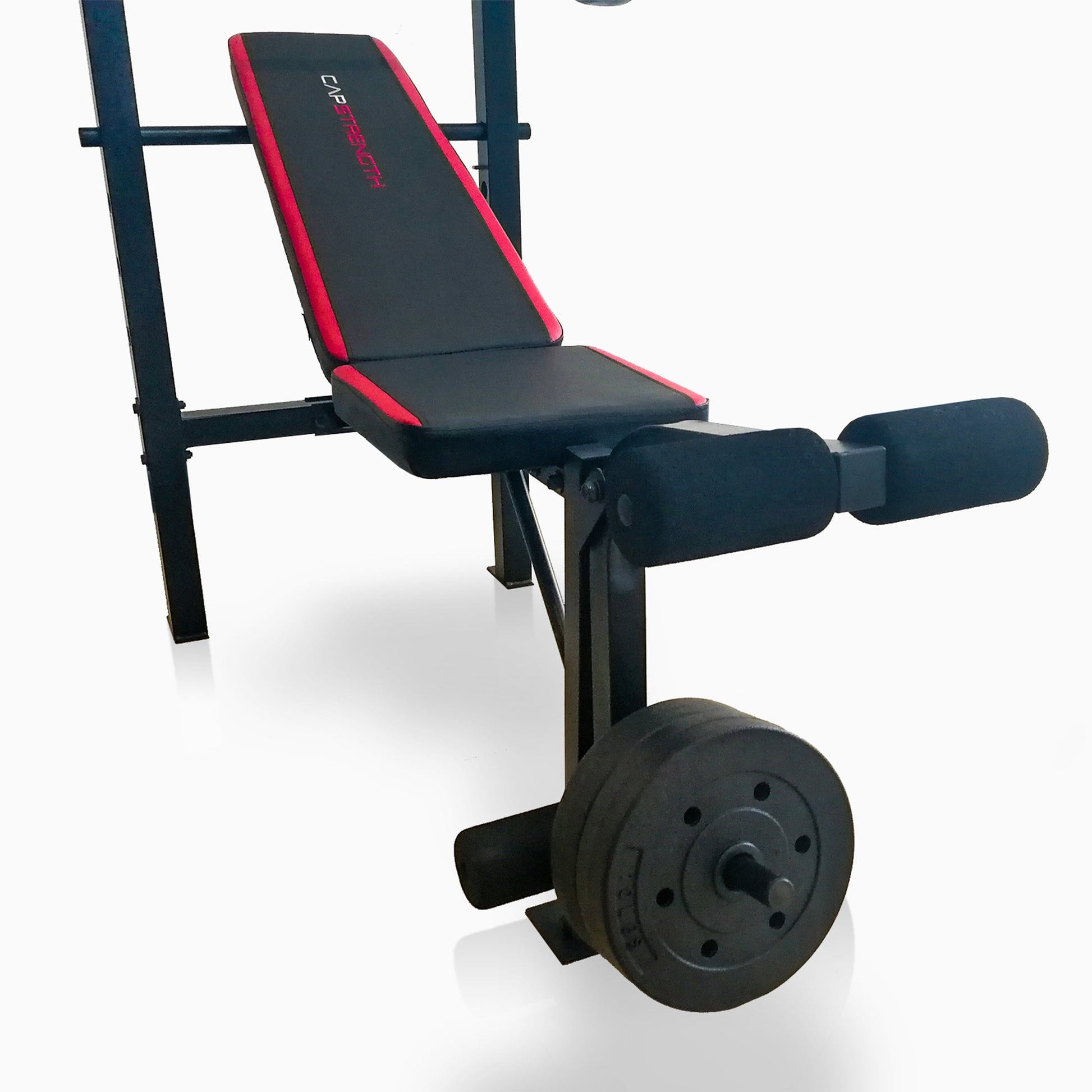 Strength Adjustable Standard Combo Weight Bench with Rack and Leg Extension and 90 Lb. Vinyl Weight Set
