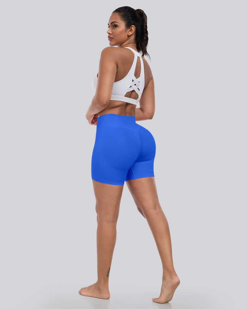 CHRLEISURE Workout Gym Biker Shorts, High Waisted Butt Lifting Scrunch Butt Sports Seamless Shorts Sets 4 Piece
