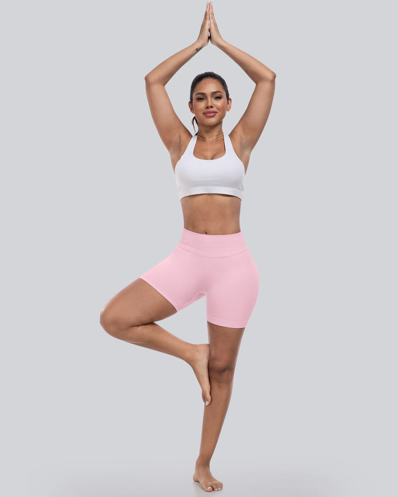 CHRLEISURE Workout Gym Biker Shorts, High Waisted Butt Lifting Scrunch Butt Sports Seamless Shorts Sets 4 Piece