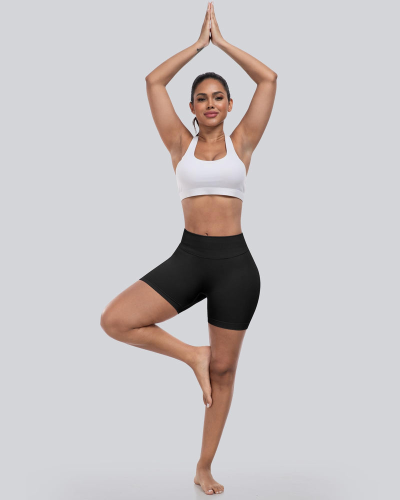 CHRLEISURE Workout Gym Biker Shorts, High Waisted Butt Lifting Scrunch Butt Sports Seamless Shorts Sets 4 Piece