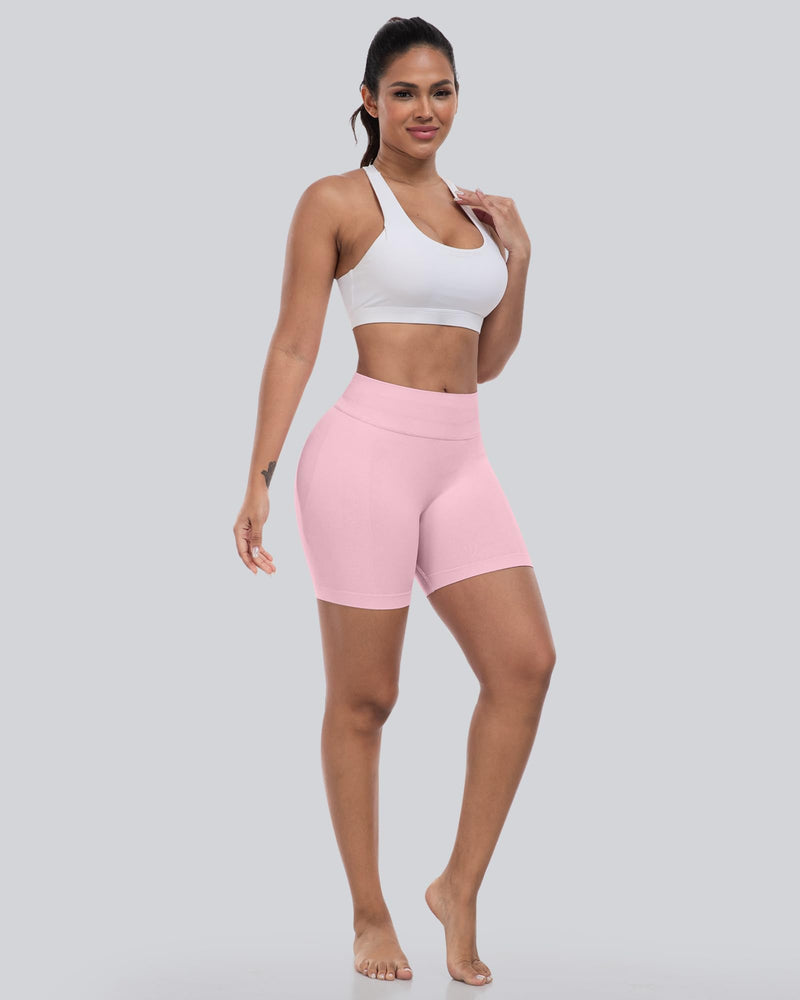 CHRLEISURE Workout Gym Biker Shorts, High Waisted Butt Lifting Scrunch Butt Sports Seamless Shorts Sets 4 Piece