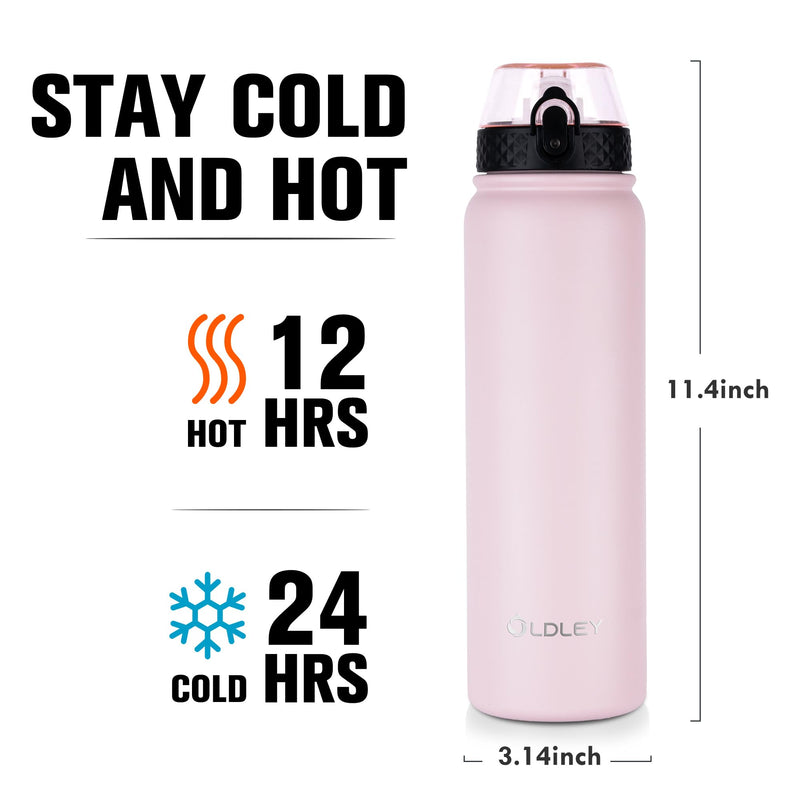 Oldley Insulated Water Bottle 20oz for Adults Kids Stainless Steel Water Bottles with Straw/Chug/Carabiner 3 Lids Fruit Strainer Double Wall Vacuum Wide Mouth BPA Free Leak-Proof for School Travel