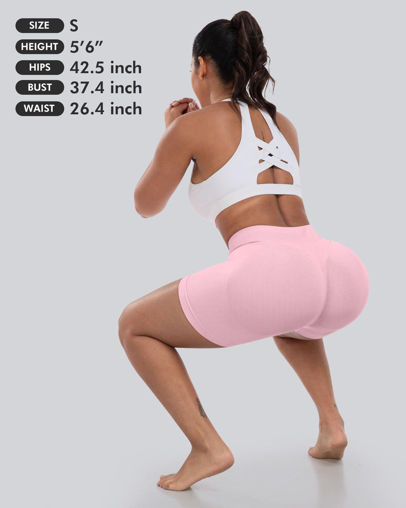 CHRLEISURE Workout Gym Biker Shorts, High Waisted Butt Lifting Scrunch Butt Sports Seamless Shorts Sets 4 Piece