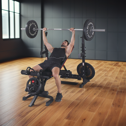LX600 Adjustable Olympic Workout Bench with Squat Rack & Weight Storage - 850 lb Capacity, Leg Extension & Preacher Curl - Blend Bazaar