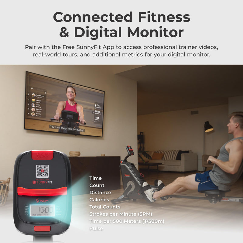 Sunny Health Foldable Rowing Machine - Full-Body Fitness with Free App - Blend Bazaar