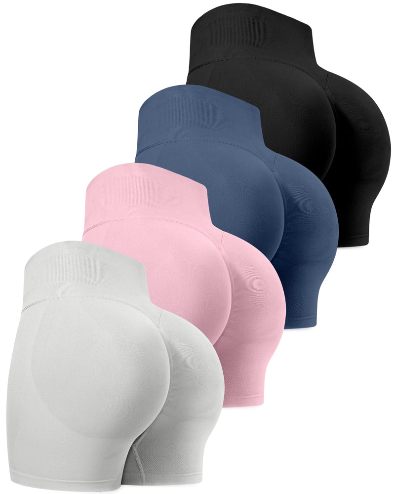 CHRLEISURE Workout Gym Biker Shorts, High Waisted Butt Lifting Scrunch Butt Sports Seamless Shorts Sets 4 Piece