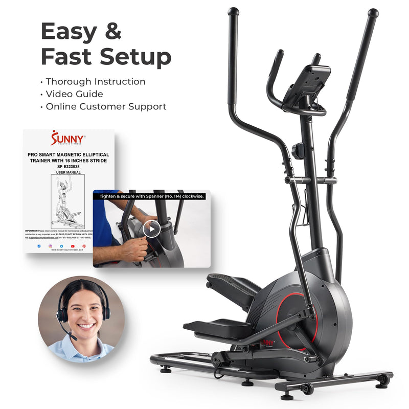 Sunny Health & Fitness 2-in-1 Smart Upright Elliptical Full-Body Exerciser w/Pulse Sensors, Home Cross-Training Cardio Workout Machine, Free SunnyFit App Bluetooth Link, Optional Long Stride Length - Blend Bazaar