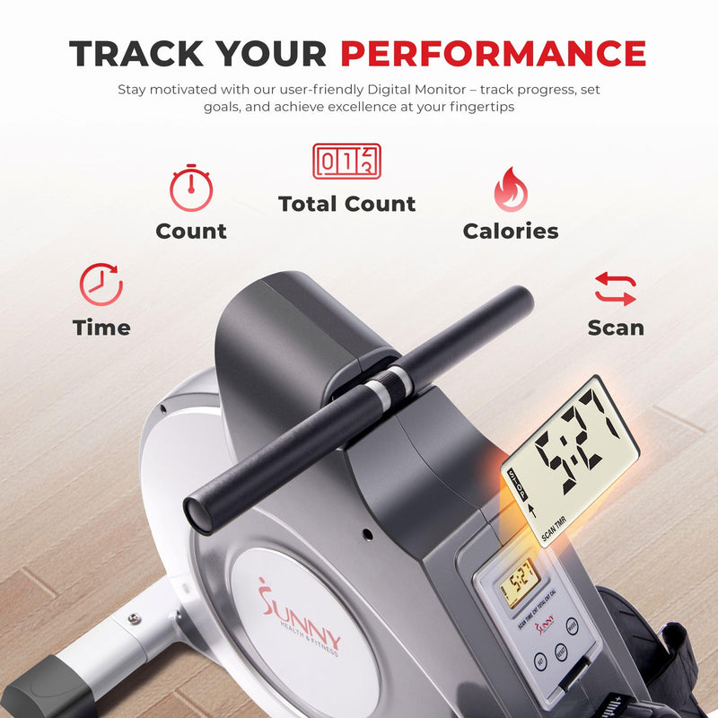 Sunny Health & Fitness Flip & Foldable Rowing Machine for Home w/Extended Slide Rail, Full-Body Workout, Low-Impact, Optional Extra Long Rail, Quiet Rail Cover, Water Motion and Free SunnyFit App - Blend Bazaar