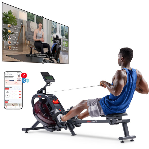 Sunny Health & Fitness Flip & Foldable Rowing Machine for Home w/Extended Slide Rail, Full-Body Workout, Low-Impact, Optional Extra Long Rail, Quiet Rail Cover, Water Motion and Free SunnyFit App - Blend Bazaar