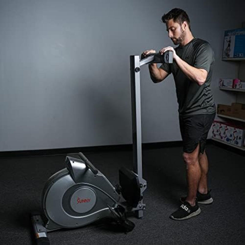 Sunny Health & Fitness Flip & Foldable Rowing Machine for Home w/Extended Slide Rail, Full-Body Workout, Low-Impact, Optional Extra Long Rail, Quiet Rail Cover, Water Motion and Free SunnyFit App - Blend Bazaar