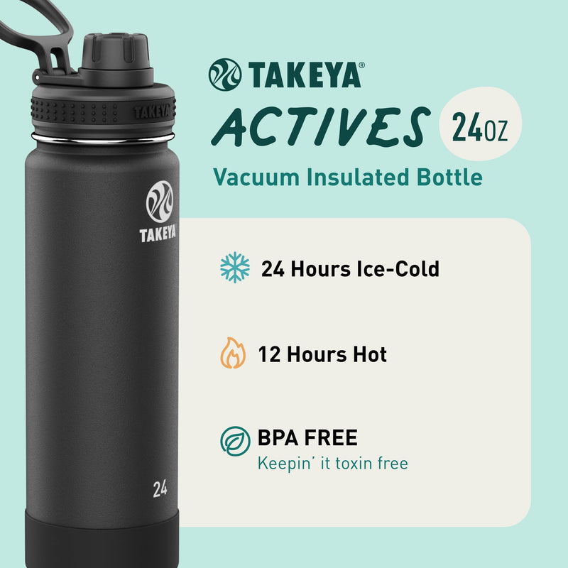 Takeya Actives Water Bottle with Spout Lid - Bottle with Double Stainless Steel Insulation - Dishwasher Safe & BPA-Free - Bottle with Spout Lid & Removable Bumper - 24 oz, Bluestone