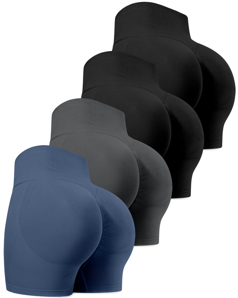 CHRLEISURE Workout Gym Biker Shorts, High Waisted Butt Lifting Scrunch Butt Sports Seamless Shorts Sets 4 Piece