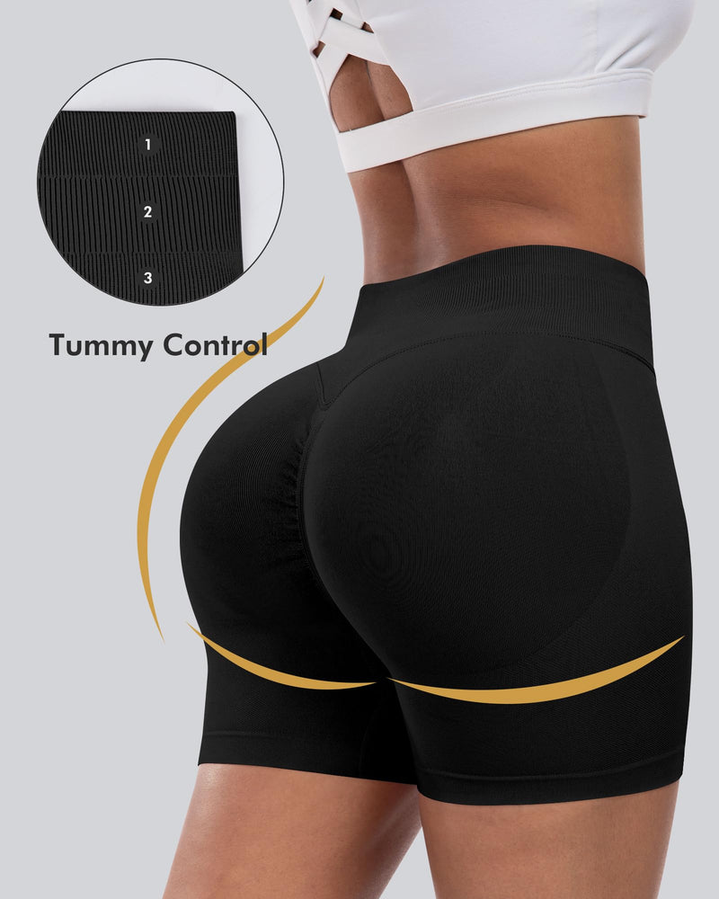 CHRLEISURE Workout Gym Biker Shorts, High Waisted Butt Lifting Scrunch Butt Sports Seamless Shorts Sets 4 Piece
