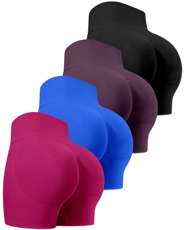 CHRLEISURE Workout Gym Biker Shorts, High Waisted Butt Lifting Scrunch Butt Sports Seamless Shorts Sets 4 Piece