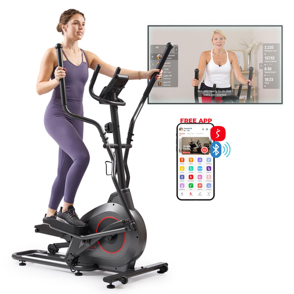 Sunny Health & Fitness 2-in-1 Smart Upright Elliptical Full-Body Exerciser w/Pulse Sensors, Home Cross-Training Cardio Workout Machine, Free SunnyFit App Bluetooth Link, Optional Long Stride Length - Blend Bazaar