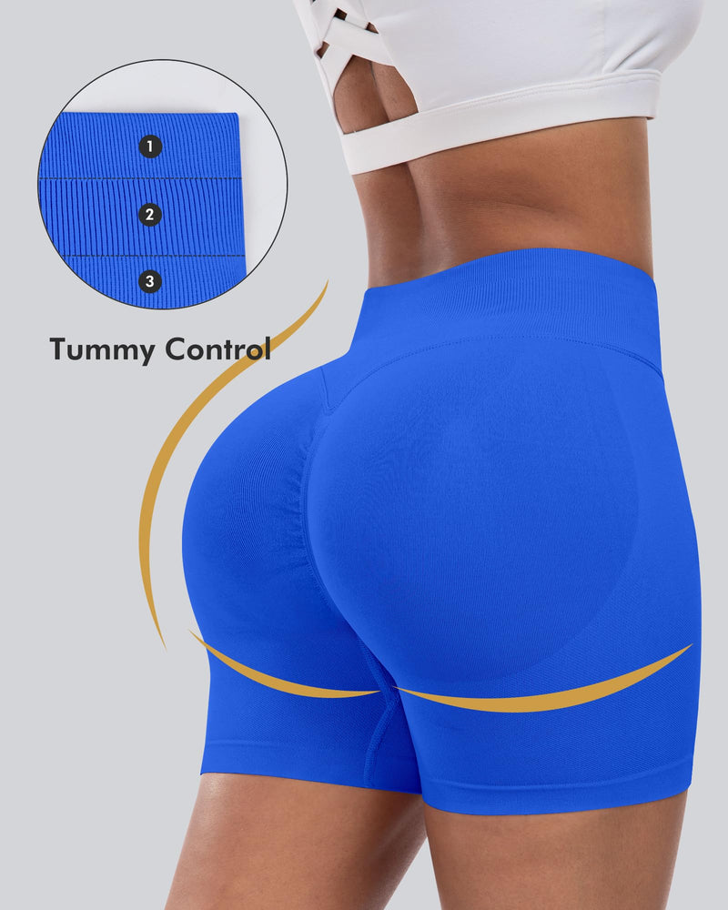CHRLEISURE Workout Gym Biker Shorts, High Waisted Butt Lifting Scrunch Butt Sports Seamless Shorts Sets 4 Piece