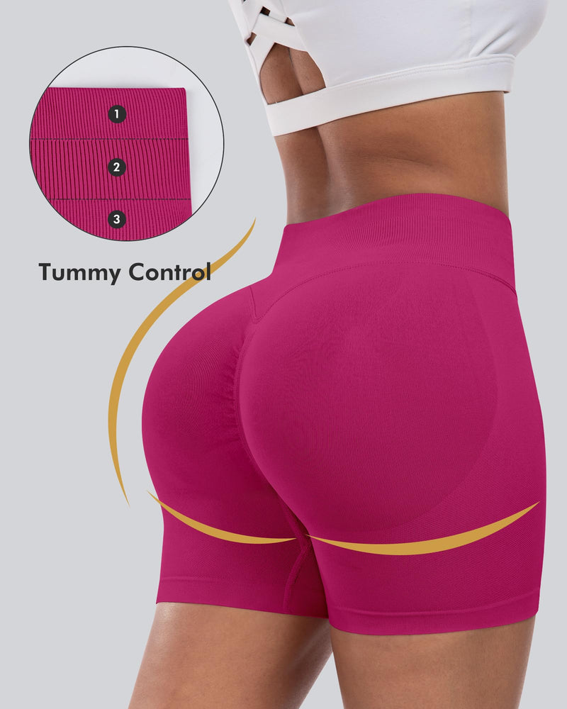 CHRLEISURE Workout Gym Biker Shorts, High Waisted Butt Lifting Scrunch Butt Sports Seamless Shorts Sets 4 Piece