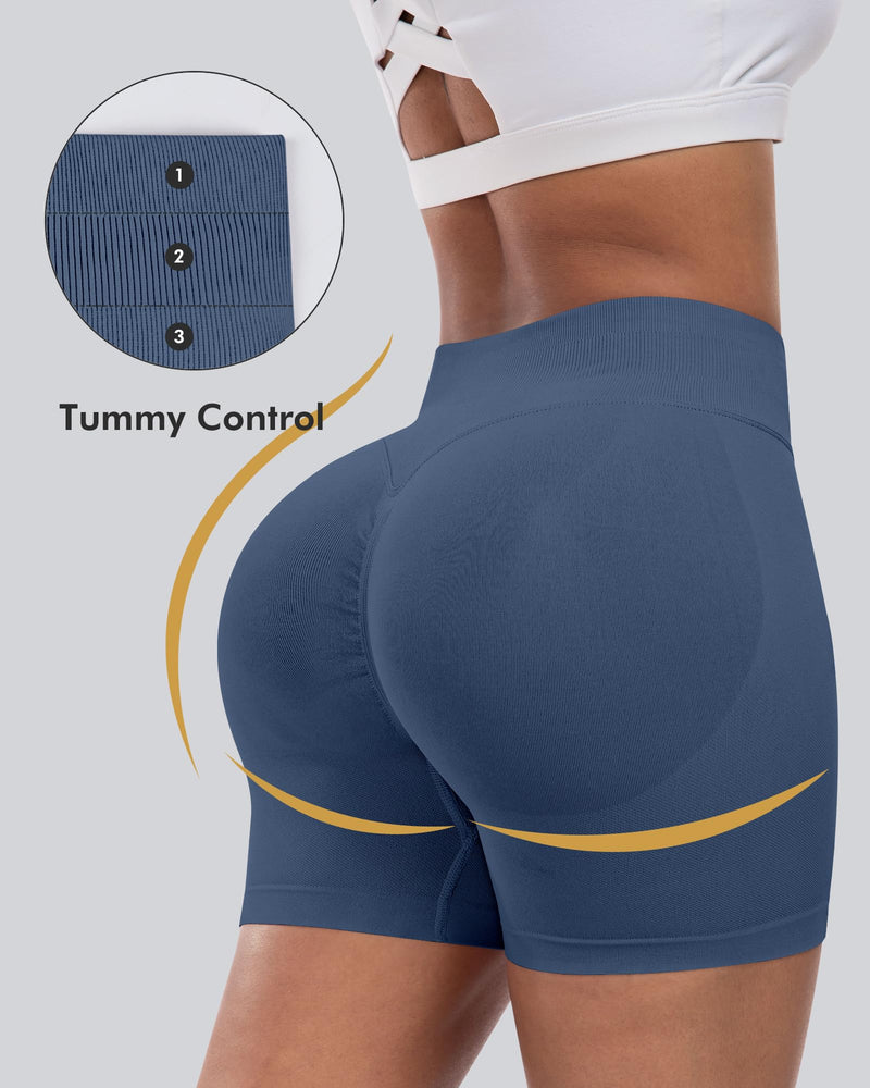 CHRLEISURE Workout Gym Biker Shorts, High Waisted Butt Lifting Scrunch Butt Sports Seamless Shorts Sets 4 Piece