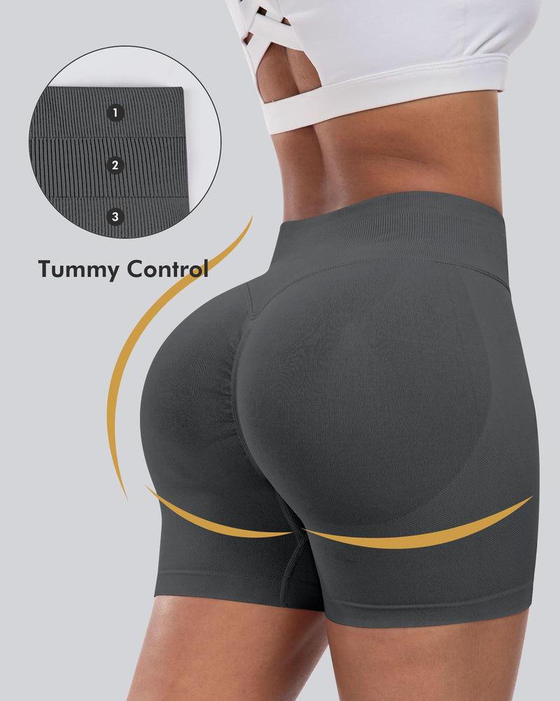 CHRLEISURE Workout Gym Biker Shorts, High Waisted Butt Lifting Scrunch Butt Sports Seamless Shorts Sets 4 Piece