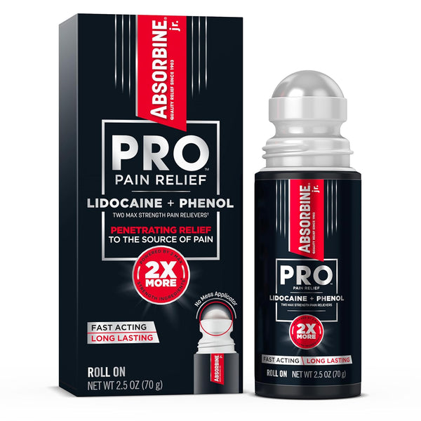 Absorbine Jr. PRO Maximum Strength Lidocaine Roll-On for Fast Nerve & Muscle Pain Relief – Non-Greasy, Long-Lasting Formula for Arthritis, Aches, Strains & More, (70g)