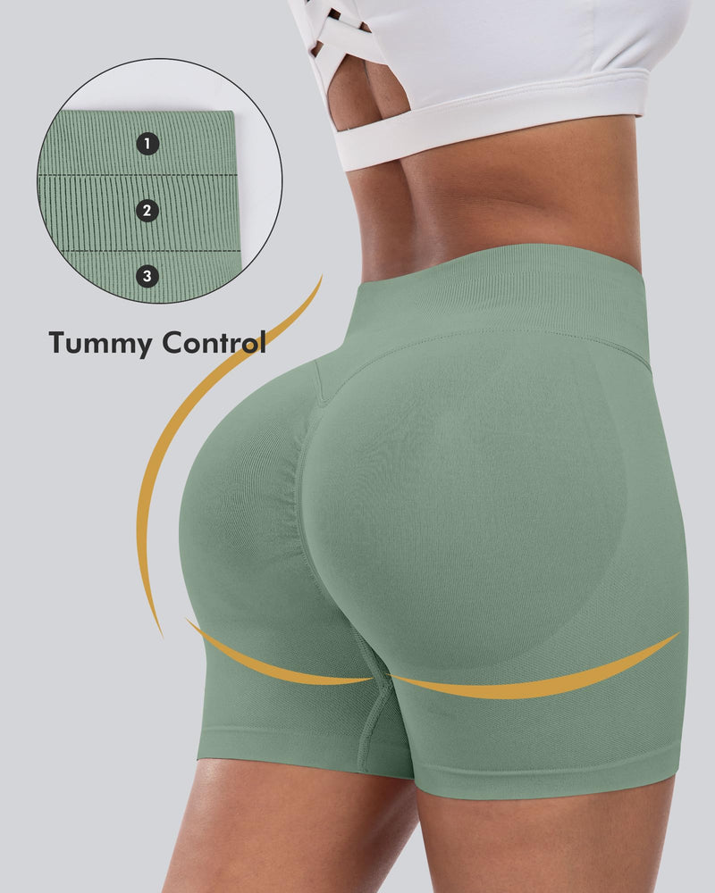 CHRLEISURE Workout Gym Biker Shorts, High Waisted Butt Lifting Scrunch Butt Sports Seamless Shorts Sets 4 Piece